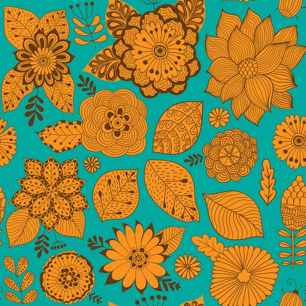 Vector flower pattern. Colorful seamless botanic texture, detailed flowers illustrations. All elements are not cropped and hidden under mask. Doodle style, spring floral background. — Stock Vector
