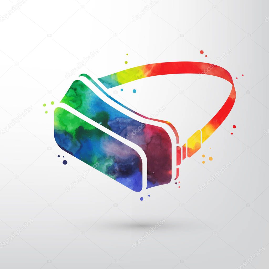 Watercolor virtual reality glasses, VR headset vector icon. Imagination or creativity consept.
