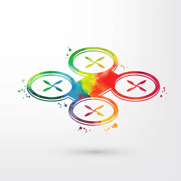 Watercolor drone quadrocopter icon isolated on white background. — Stock Vector