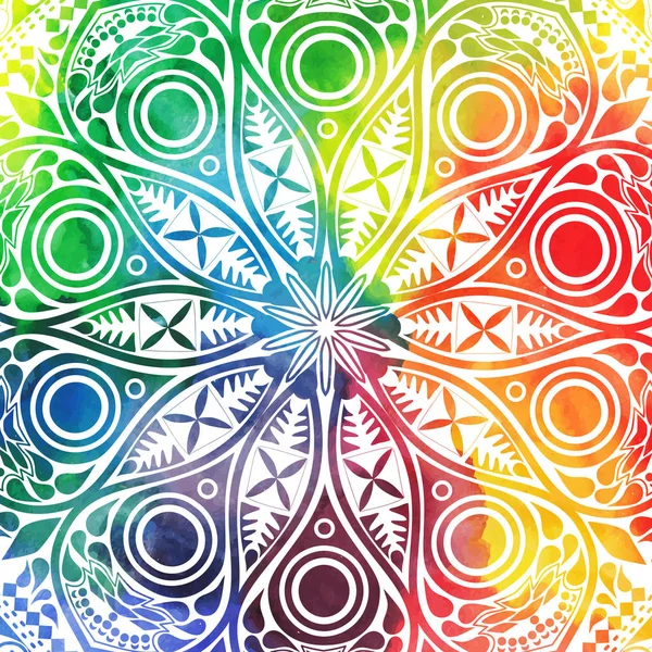 Mandala ontwerp met bloemen in oosterse stijl. Aquarel textuur en splash. — Stockvector