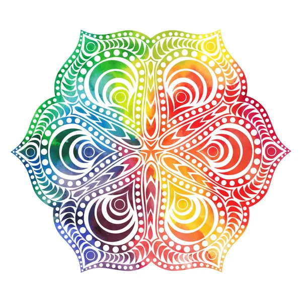 Mandala fleur design dans un style oriental. Texture aquarelle et éclaboussures — Image vectorielle