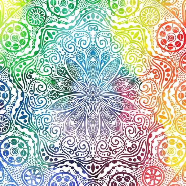 Disegno mandala fiore in stile orientale. Texture acquerello e spruzzi . — Vettoriale Stock