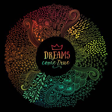 Yuvarlak şekil doodle kare soyut freehand süsü yaptım