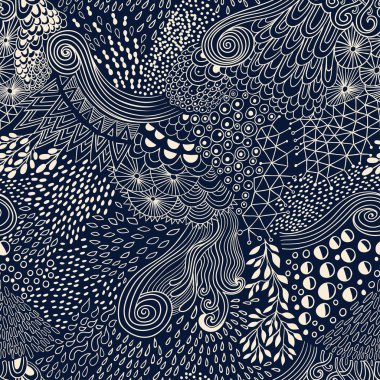 Vektör organik sorunsuz arka plan, botanik motifi, freehand karalamalar desen