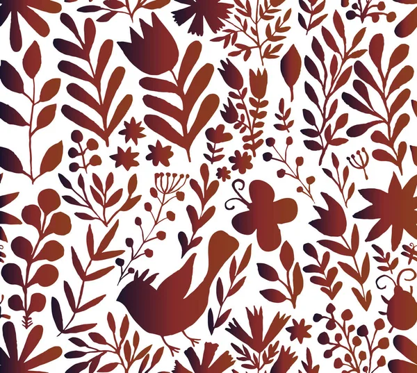 Vektorflorales Muster im Doodle-Stil mit Blüten und Blättern. — Stockvektor
