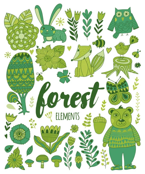 Doodle çocukça Stil vektör orman öğeleri