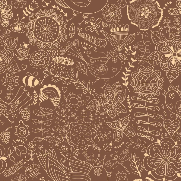 Texture botanique sans couture colorée, illustrations de fleurs détaillées — Image vectorielle