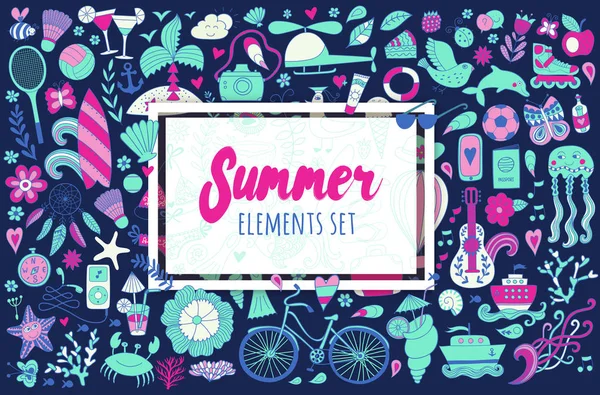 Zomer instellen doodle elementen Reizen tekening — Stockvector