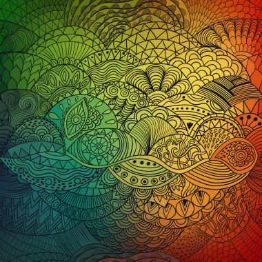 Renkli süsleme ile vektör desen arka plan. El çizmek çizim, boyama kitabı zentangle. Yosun deniz motif