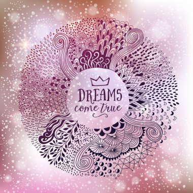 Yuvarlak şekil doodle kare soyut freehand süsü yaptım