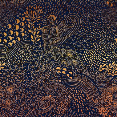 Vektör organik sorunsuz arka plan, botanik motifi, freehand karalamalar desen