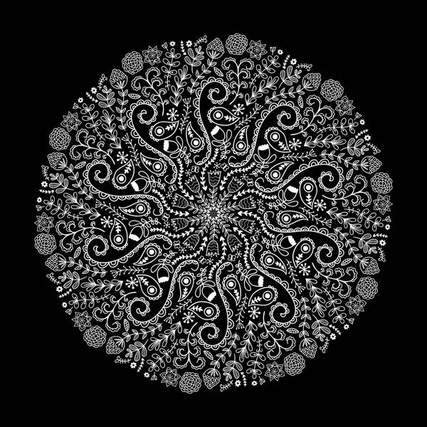 Dentelle ronde ornementale, décoration florale kaléidoscopique — Image vectorielle