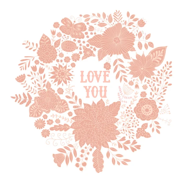 Vektör daire çerçeve, çelenk tasarım doodle çiçek yaptı..