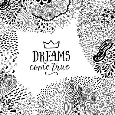 Soyut el yapımı süs, el yapımı öğeleri yapılmış özgün doodle kare.