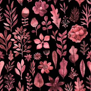 Sulu Boya doku çiçekler ve bitkiler ile. Çiçek süsleme. Özgün çiçek