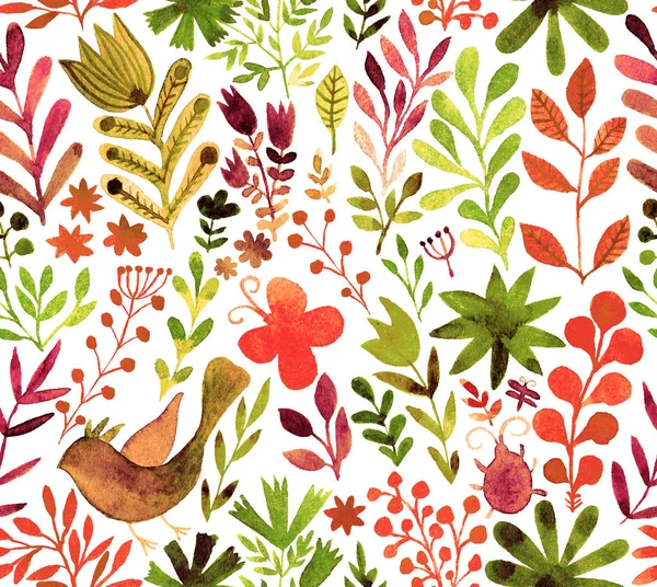 Aquarell-Textur mit Blumen und Pflanzen. — Stockfoto