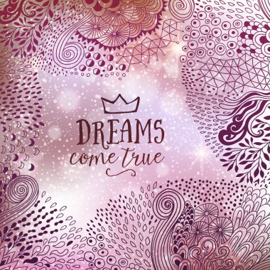 Soyut el yapımı süs, el yapımı öğeleri yapılmış özgün doodle kare.