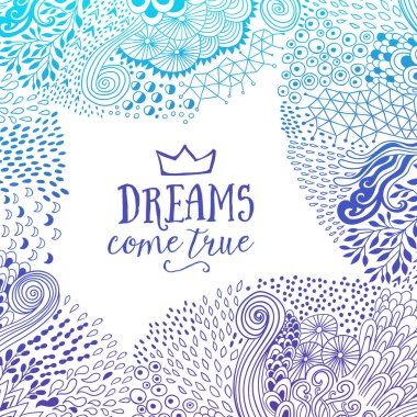 Soyut el yapımı süs, el yapımı öğeleri yapılmış özgün doodle kare.