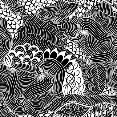 Seamless pattern abstract background with colorful ornament. Hand draw illustration, coloring book zentangle. Algae sea motif clipart
