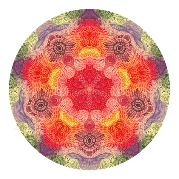 Mandala acquerello colorato. Modello rotondo orientale vintage. Sfondo astratto disegnato a mano. Motivo pouf mistico. Invito, stampa maglietta, biglietto da sposa. Elemento tatuaggio — Foto Stock