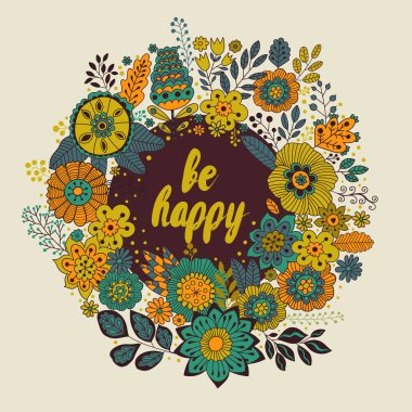 Vektör daire çerçeve, çelenk çiçek yaptı..