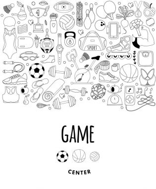 Fitness ve spor öğeleri doodle tarzı