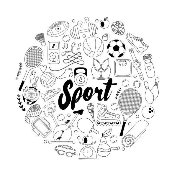 Éléments de fitness et de sport dans le style doodle — Image vectorielle