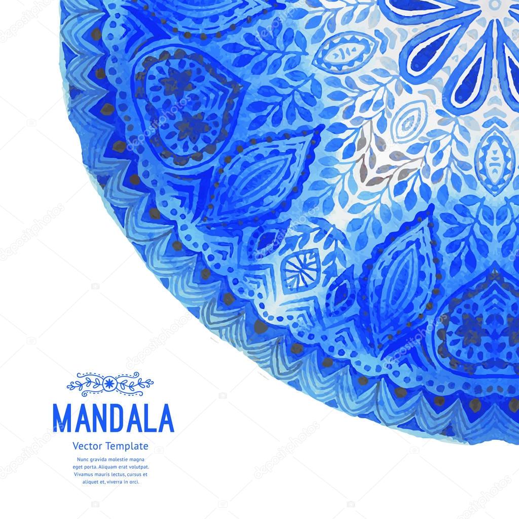 Watercolor mandala, lace ornament made of round pattern in oriental style.