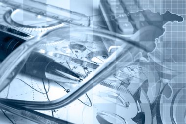 Harita, hesap makinesi, grafik ve kalem ile finansal arka plan