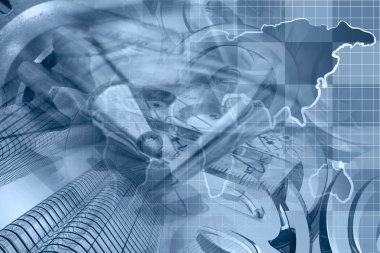 Harita, binalar, grafik ve kalem ile finansal arka plan