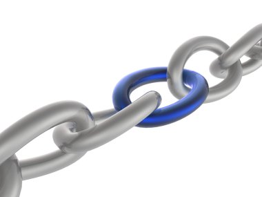 Mavi bağlantı, beyaz arka plan ile gri zinciri