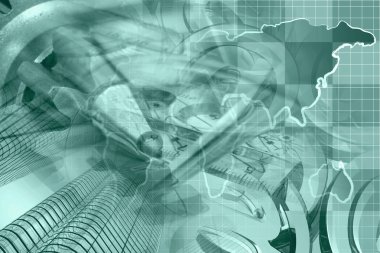 Harita, binalar, grafik ve kalem ile finansal arka plan