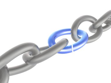 Mavi bağlantı, beyaz arka plan ile gri zinciri