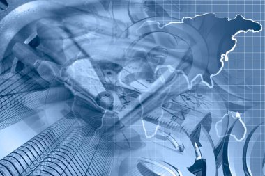 Harita, binalar, grafik ve kalem ile finansal arka plan