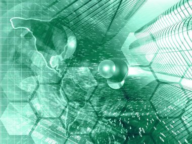 Binalar, molekül ve harita - soyut bilgisayar arka plan