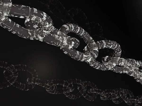 Chain with digital central link, black background — Stock Photo, Image