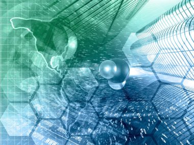 Binalar, molekül ve harita - soyut bilgisayar arka plan