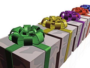 Hediye kutuları beyaz yansıtıcı arka planda