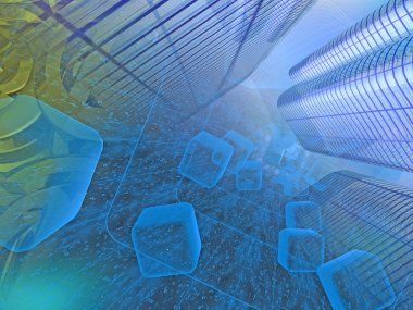 Küpler, binalar ve basamak ile iletişim arka plan