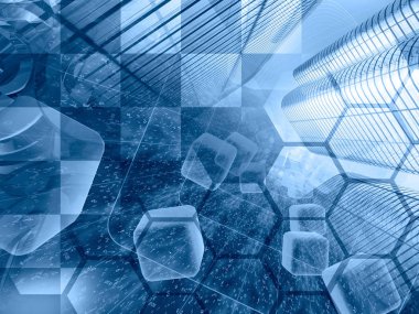 Binalar, küpler ve basamak - soyut bilgisayar arka plan