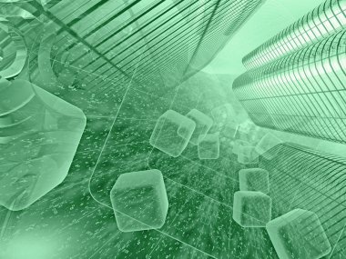 Küpler, binalar ve basamak ile iletişim kolaj