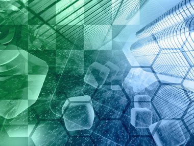 Binalar, küpler ve basamak - soyut bilgisayar arka plan