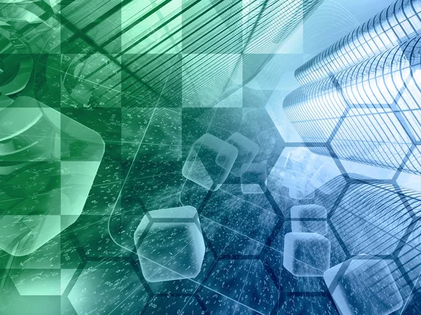 Binalar, küpler ve basamak - soyut bilgisayar arka plan