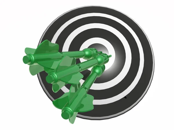Green arrows on the target, white background — Stock Photo, Image