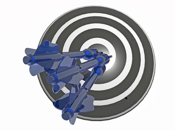 Blue arrows on the target, white background — Stock Photo, Image