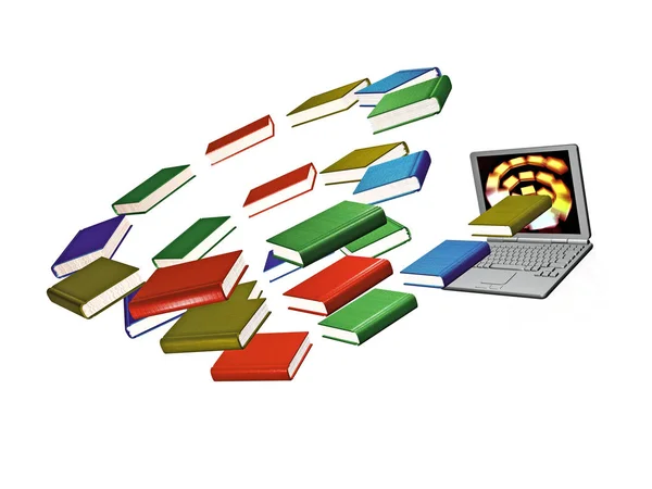 Libri e laptop sullo sfondo bianco — Foto Stock