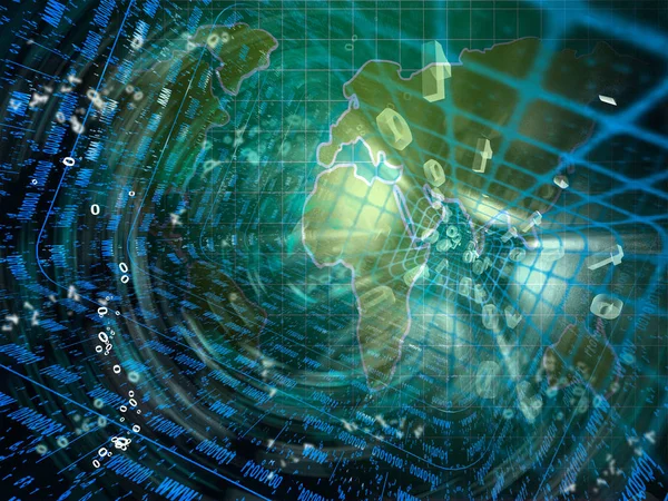 Digital streams and map, abstract computer background — Stock Photo, Image