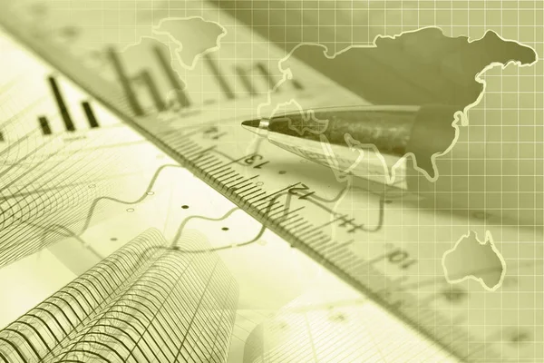 金融の背景に地図、定規、グラフ、ペン — ストック写真