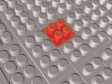 Beyaz arka planda gri ve kırmızı meccano öğeleri