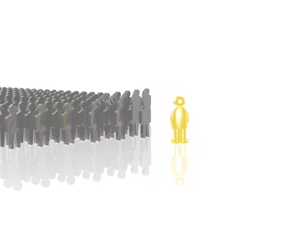 Homem amarelo e cinza sobre fundo branco reflexivo — Fotografia de Stock